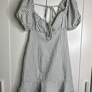 Line & Dot Black and White Ruffled Tie Front Mini Dress